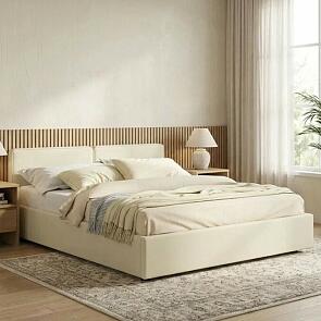 Кровать Erika велюр бежевый с подъемным механизмом 1600x2000, ортопедическое основание, изголовье мягкое