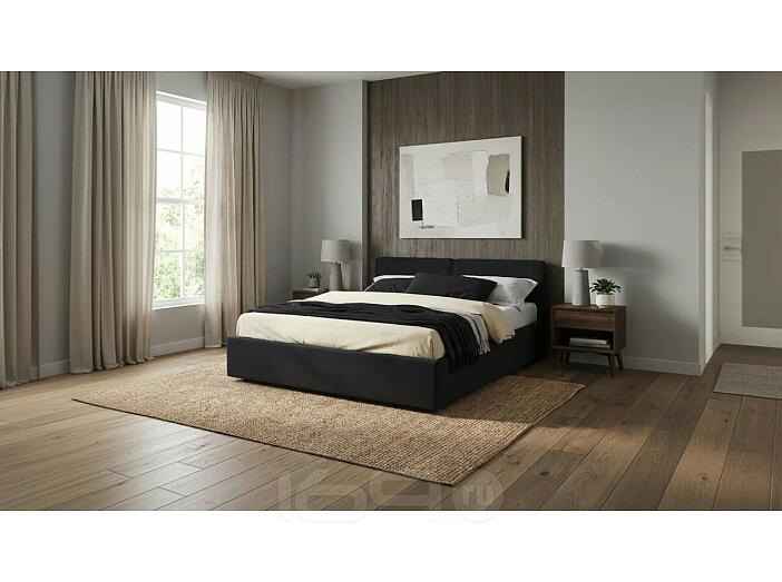 Кровать Erika велюр черный с подъемным механизмом 1600x2000, ортопедическое основание, изголовье мягкое