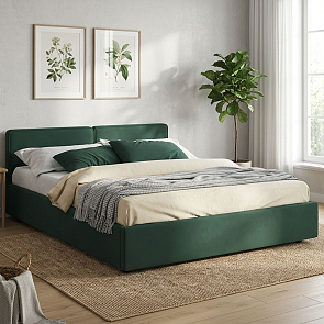 Кровать Erika велюр изумруд с подъемным механизмом 1600x2000, ортопедическое основание, изголовье мягкое
