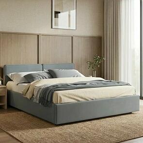 Кровать Erika велюр серый с подъемным механизмом 1600x2000, ортопедическое основание, изголовье мягкое