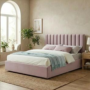 Кровать Olivia велюр лиловый без подъёмного механизма 1400x2000, изголовье мягкое