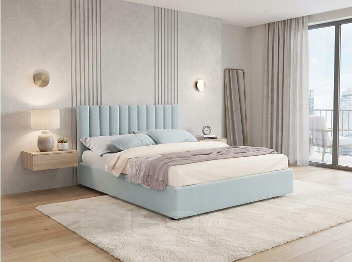 Кровать Olivia велюр мята пастель без П/М 1400x2000, ортопедическое основание, изголовье мягкое
