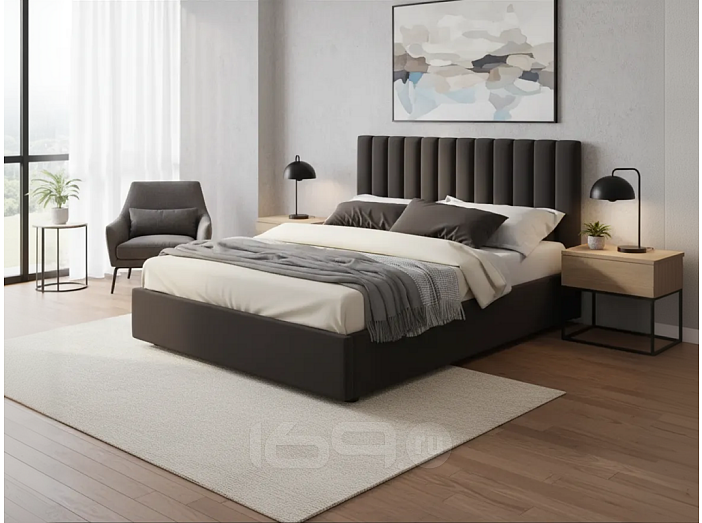 Кровать Olivia велюр шоколад без П/М 1400x2000, ортопедическое основание, изголовье мягкое
