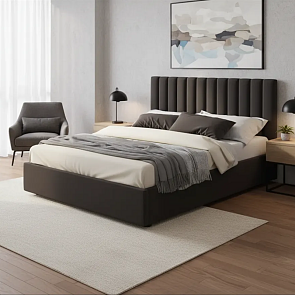 Кровать Olivia велюр шоколад без П/М 1400x2000, ортопедическое основание, изголовье мягкое