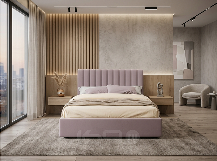 Кровать Olivia велюр лиловый без П/М 1800x2000, ортопедическое основание, изголовье мягкое