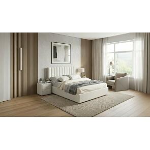 Кровать Olivia велюр бежевый с подъемным механизмом 1600x2000, ортопедическое основание, изголовье мягкое