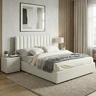 Кровать Olivia велюр бежевый С П/М 1600x2000, изголовье мягкое