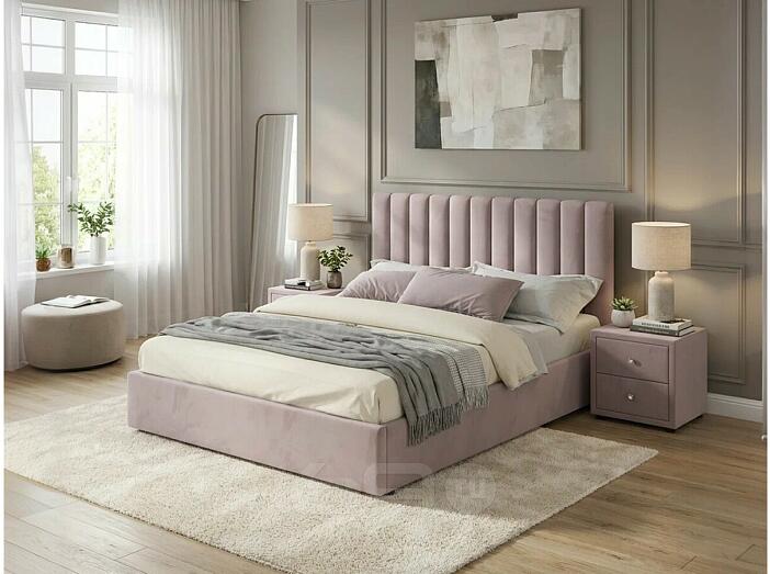 Кровать Olivia с тумбами велюр лиловый С П/М 1600x2000, ортопедическое основание, изголовье мягкое
