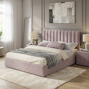 Кровать Olivia с тумбами велюр лиловый С П/М 1600x2000, ортопедическое основание, изголовье мягкое