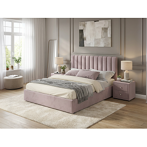 Кровать Olivia с тумбами велюр лиловый С П/М 1600x2000, ортопедическое основание, изголовье мягкое