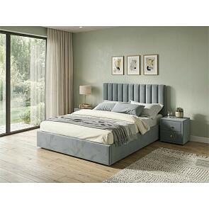 Кровать Olivia велюр серый С П/М 1600x2000, изголовье мягкое