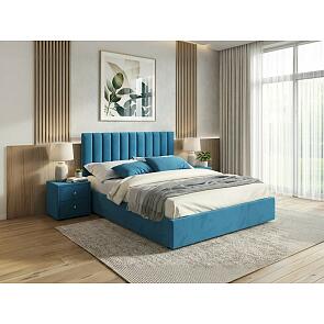 Кровать Olivia велюр синий С П/М 1600x2000, изголовье мягкое