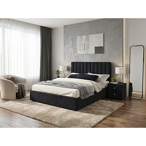 Кровать Olivia с тумбами велюр темный С П/М 1600x2000, ортопедическое основание, изголовье мягкое