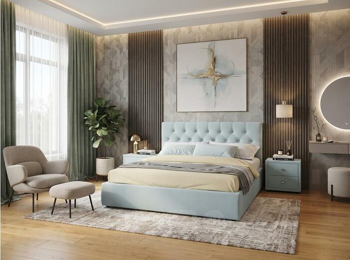 Кровать Verona с тумбами велюр мята пастель С П/М 1600x2000, ортопедическое основание, изголовье мягкое