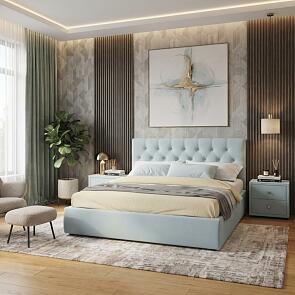 Кровать Verona с тумбами велюр мята пастель С П/М 1600x2000, ортопедическое основание, изголовье мягкое