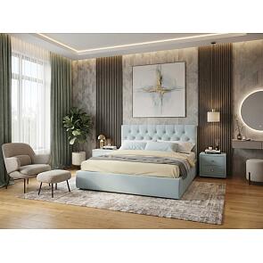 Кровать Verona с тумбами велюр мята пастель С П/М 1600x2000, ортопедическое основание, изголовье мягкое