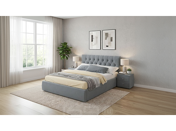 Кровать Verona с тумбами велюр серый С П/М 1600x2000, ортопедическое основание, изголовье мягкое