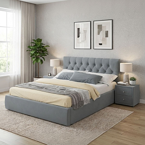 Кровать Verona с тумбами велюр серый С П/М 1600x2000, ортопедическое основание, изголовье мягкое