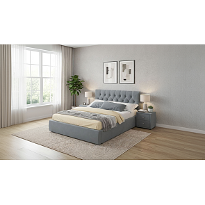 Кровать Verona с тумбами велюр серый С П/М 1600x2000, ортопедическое основание, изголовье мягкое