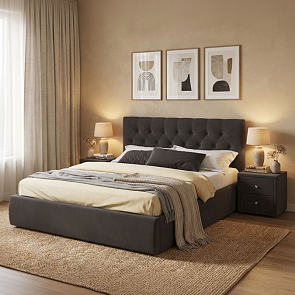 Кровать Verona с тумбами велюр шоколад С П/М 1600x2000, ортопедическое основание, изголовье мягкое
