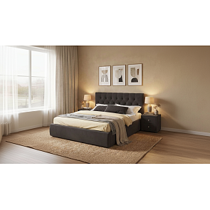Кровать Verona с тумбами велюр шоколад С П/М 1600x2000, ортопедическое основание, изголовье мягкое