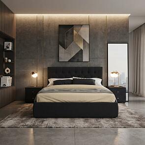 Кровать Verona с тумбами велюр темный С П/М 1600x2000, ортопедическое основание, изголовье мягкое