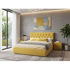 Кровать Verona с тумбами велюр желтый С П/М 1600x2000, ортопедическое основание, изголовье мягкое