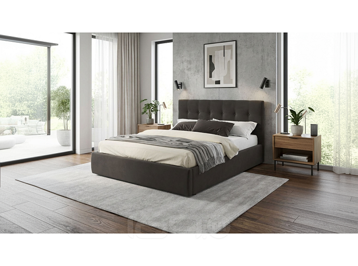 Кровать Selesta велюр шоколад без П/М 1600x2000, ортопедическое основание, изголовье мягкое