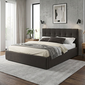 Кровать Selesta велюр шоколад без П/М 1600x2000, ортопедическое основание, изголовье мягкое