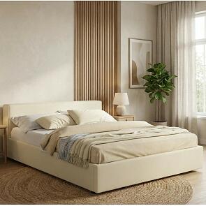 Кровать Skandi велюр бежевый С П/М 1600x2000, ортопедическое основание, изголовье мягкое