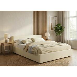 Кровать Skandi велюр бежевый С П/М 1600x2000, ортопедическое основание, изголовье мягкое
