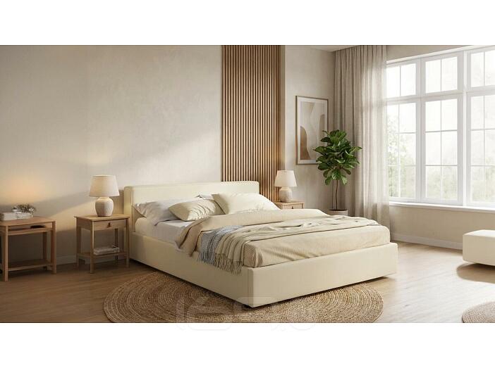 Кровать Skandi велюр бежевый С П/М 1600x2000, ортопедическое основание, изголовье мягкое