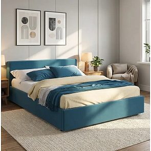 Кровать Skandi велюр синий С П/М 1600x2000, ортопедическое основание, изголовье мягкое