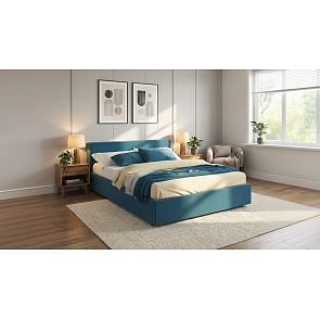 Кровать Skandi велюр синий С П/М 1600x2000, ортопедическое основание, изголовье мягкое
