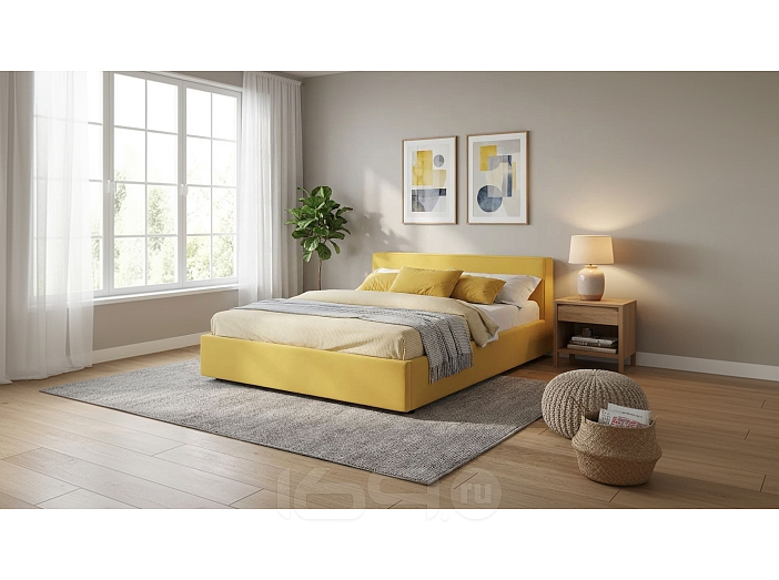 Кровать Skandi велюр жёлтый С П/М 1600x2000, ортопедическое основание, изголовье мягкое