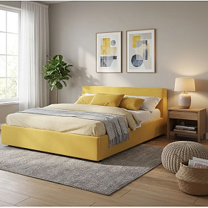 Кровать Skandi велюр жёлтый С П/М 1600x2000, ортопедическое основание, изголовье мягкое