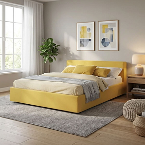 Кровать Skandi велюр жёлтый С П/М 1600x2000, ортопедическое основание, изголовье мягкое