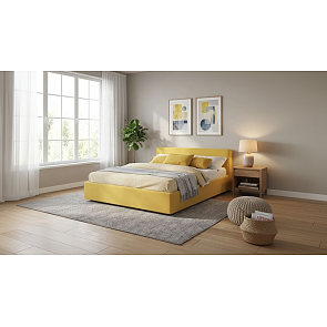 Кровать Skandi велюр жёлтый С П/М 1600x2000, ортопедическое основание, изголовье мягкое