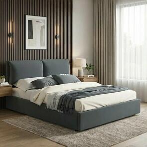 Кровать Vita велюр маренго без подъёмного механизма 1600x2000, изголовье мягкое