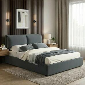 Кровать Vita велюр маренго с подъемным механизмом 1600x2000, ортопедическое основание, изголовье мягкое