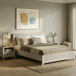 Кровать Валенсия без обивки персидский жемчуг/дуб натуральный светлый без П/М 1400x2000, изголовье жесткое