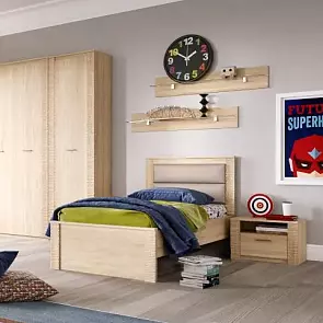 Кровать Элана экокожа дуб сонома без подъёмного механизма 900x2000, без ортопедического основания, изголовье мягкое