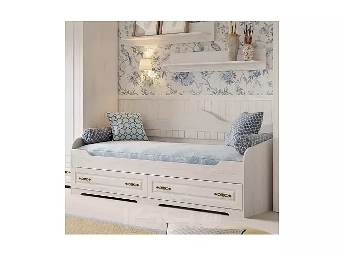 Кровать Прованс без обивки бодега белая/патина премиум без подъёмного механизма 800x1900, изголовье жесткое