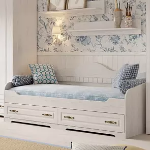 Кровать Прованс без обивки бодега белая/патина премиум без подъёмного механизма 800x1900, изголовье жесткое