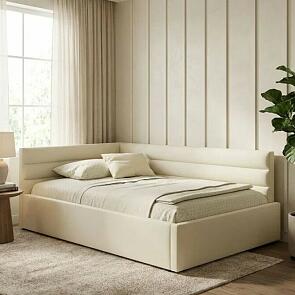Кровать Aura велюр бежевый с подъемным механизмом 900x2000, ортопедическое основание, изголовье мягкое