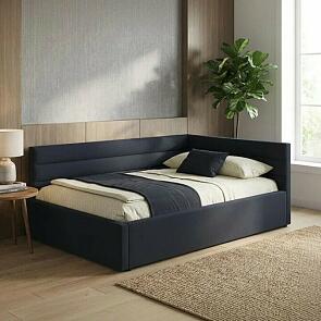 Кровать Aura велюр черный с подъемным механизмом 900x2000, ортопедическое основание, изголовье мягкое