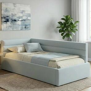 Кровать Aura велюр мята пастель с подъемным механизмом 900x2000, ортопедическое основание, изголовье мягкое