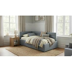 Кровать Aura велюр серый с подъемным механизмом 900x2000, ортопедическое основание, изголовье мягкое