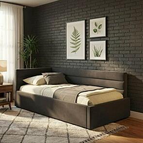 Кровать Aura велюр шоколад с подъемным механизмом 900x2000, ортопедическое основание, изголовье мягкое