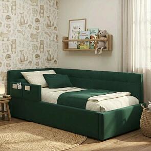 Кровать Milena велюр изумруд без подъёмного механизма 900x2000, ортопедическое основание, изголовье мягкое
